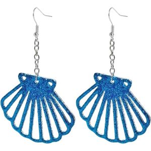 Blauwe schelp oorbellen - kwasten druppeloorbellen - oceaanstijl - zeemeermin sieraden - onderwaterkleding - dames - gelegeerd staal .
