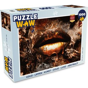 Puzzel Goud - Lippen - Kunst - Goud - Luxe - Abstract - Legpuzzel - Puzzel 1000 stukjes volwassenen