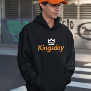 Zwarte Koningsdag Hoodie Kingsday Crown 2 Kleuren - Maat XS - Uniseks Pasvorm - Oranje Feestkleding