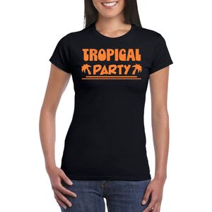 Toppers in concert - Bellatio Decorations Tropical party T-shirt dames - met glitters - zwart/oranje -carnaval/themafeest L
