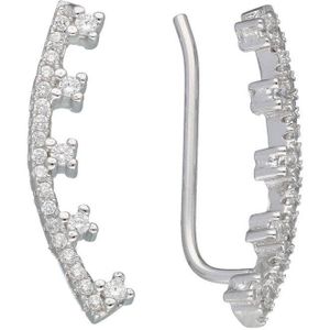 Classics&More oorbellen - earcuffs - oorklimmer - zilver - gerodineerd - blad - zirkonia