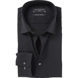 Michaelis slim fit overhemd - twill - zwart - Strijkvrij - Boordmaat: 40