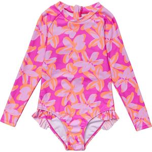 Snapper Rock - UV Zwempak voor meisjes - Lange mouw - Hibiscus Hype - Roze - maat 2 (76-88cm)