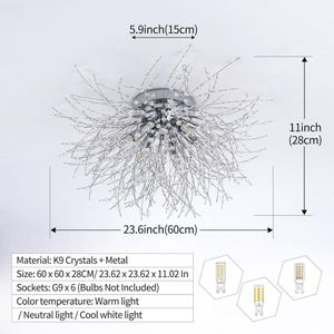 Goeco Plafondlamp - 60cm - Groot - Zilver - Crystal LED - dimbaar plafondlicht 3000K-6500K