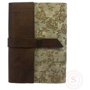 Bellissima Bruin Leren Notitieboek Met Gouden Bloemen Gelinieerd - 140 Vellen (280 Bladzijden) 100 gr/m2 Italiaans Papier - 16,5 x 22 x 2,5 cm (A5 boekblok) - Met Insteekband van Leer - Navulbaar met Uitneembare Boekblokken - Handgemaakt in Italië