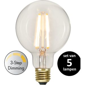 3 standen G95 lamp  - 6.5W -Super Warm Wit (< 2200K) -Dimbaar met schakelaar -3 step dimming - set van 5