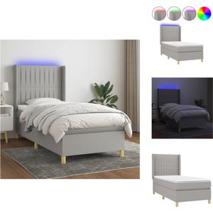 vidaXL Boxspring Matras LED 90x200 - Lichtgrijs - Hoogte verstelbaar - Pocketvering - Huidvriendelijk - Bed