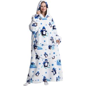 Nivard Hoodie Deken Met Mouwen - Onesie - Fleece Blanket - Dames - Heren - Kinderen - Plaid - Knuffeldeken - Extra Zacht - Pinguin