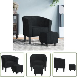 The Living Store Kuipstoel met voetenbank fluweel zwart - Kuipstoel - Fauteuils - Lounge Stoel - Velours Stoel - Zwarte Stoel