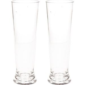 2x stuks onbreekbaar bierglas op voet transparant kunststof 30 cl/300 ml - Onbreekbare bierglazen