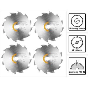 Festool 4x cirkelzaagblad Wood Rip Cut HW 160 x 1,8 x 20 mm PW12 ( 4x 205550 ) voor invalcirkelzagen TS 55 F, TSC 55 K & cirkelhandzagen HK 55, HKC 55