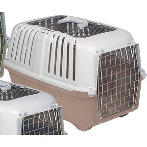 PRATIKO - bench -oud roze/grijs voor hondjes en katten - max 24 kg - 60 x 40 x 30 cm - 2 deurs : boven + voorkant - handvat