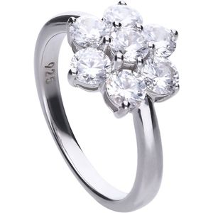 Diamonfire ring - zilver gerodineerd - rozet - zirkonia - 6 poot chaton - maat 19