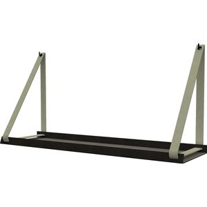 Handles and more -  Stalen wandplank zwart 98cm + leren plankdragers Suede Jade