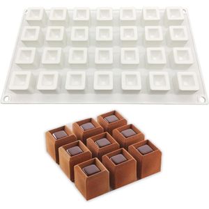 Kubus Chocoladevorm 28 gaten 25 mm - Siliconen Mal vierkant met concave sandwich - Kleine vierkante Chocoladevormen siliconen mal patisserie - Voor dobbelstenen chocolade sandwichmousse desserts