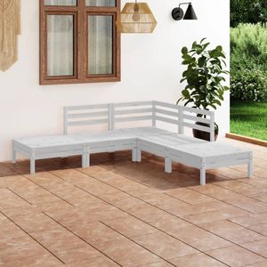 The Living Store Loungeset - Grenenhout - Wit - 63.5 x 63.5 x 62.5 cm