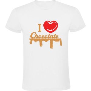 I Love Chocolate Heren T-shirt | chocolade | puur | melk | cacao | lekkernij | snoep | snoepgoed | Wit