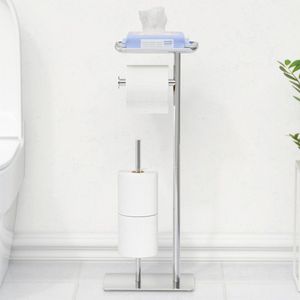 Vrijstaande Toiletrolhouder met Bovenste Plank - Geschikt voor 4 Rollen - Roestvrijstalen Toiletpapierdispenser wc butler