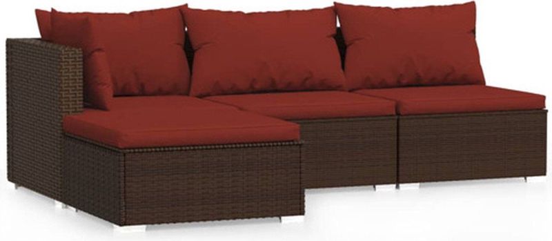 vidaXL - 4-delige - Loungeset - met - kussens - poly - rattan - bruin