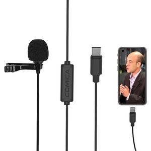 Comica CVM-V01SP (UC) speldmicrofoon voor smartphones met USB-C-aansluiting — 2,5 meter dasspeld kabel met plopkap — Geschikt voor Android / iPhone 15 / iPad pro — Lavalier microfoon — Plug & Play — Zwart