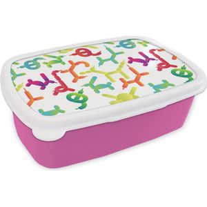 Broodtrommel Roze - Lunchbox - Brooddoos - Ballon - Patronen - Dieren - 18x12x6 cm - Kinderen - Meisje