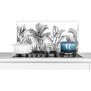 Spatscherm keuken 80x40 cm - Kookplaat achterwand Bladeren - Illustratie - Zwart - Wit - Meisjes - Kinderen - Jongetjes - Muurbeschermer - Spatwand fornuis - Hoogwaardig aluminium