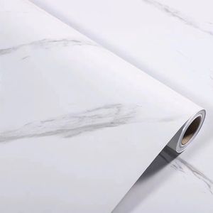 Zelfklevend behang, Marmer Wit, Wit Marmer, zelfklevend, behang, PVC, Vinyl, Waterbestendig, 60cmx10m, Mat, Muurdecoratie, Badkamer, Daka Deco