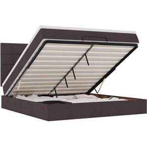 vidaXL - Ottoman - bed - met - matras - en - LED's - 160x200cm - stof - donkerbruin