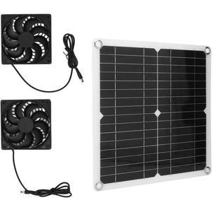 Zonnepaneelventilatorkit 20W 16V met 2 Afzuigventilatoren - Waterdichte Buitenventilator voor Kippenhokken, Kassen en Campinguitlaat