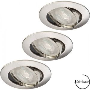 Inbouwspots - 3-pack - Kantelbaar - Nikkel + Lybardo GU10 LED - 5.5W - Dimbaar - 2700K warm wit