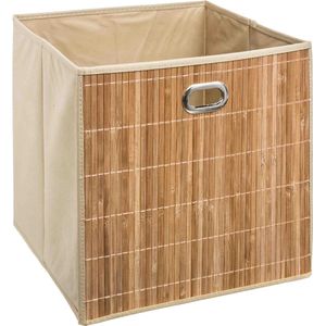 5Five Opbergmand/kastmand 29 liter beige linnen/bamboe 31 x 31 x 31 cm - Vakkenkast manden