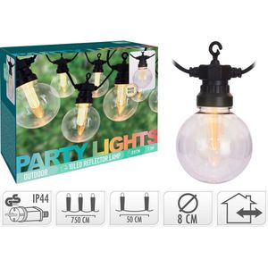 Party Lights - Feestverlichting met 10 reflector lampjes - 100 LED - warm wit - 7,5 Meter