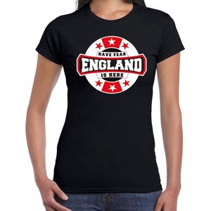 Have fear England is here t-shirt met sterren embleem in de kleuren van de Engelse vlag - zwart - dames - Engeland supporter / Engels elftal fan shirt / EK / WK / kleding XL