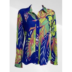 Angelle Milan - Casual blouse - Blauw met bloemen - Travelstof - Maat XL - In 5 maten verkrijgbaar