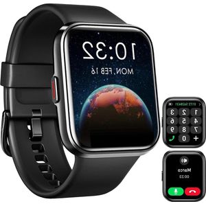 Smart Watch heren dames - bluetooth-oproep - Android IOS - IP68 waterdicht - 100+ Sport Modi - stappenteller - 100+ Wijzerplaten - zwart - 18 inch.