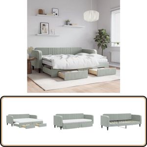 vidaXL Slaapbank - Onderschuifbed en lades - Lichtgrijs Slaapbank - Sofa Bed - Tweepersoonsbed - Lounge Meubels - Multifunctioneel Meubilair