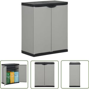 vidaXL Tuinkast - Tuinhuisvesting - Tuinafvalkast 68x40x85 cm polypropeen grijs en zwart - Afvalcontainer - Buitenaanleg - Pvc Materiaal
