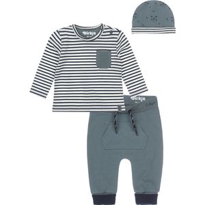 Dirkje Bio Basic SET(3delig) Groene broek, Shirt gestreept en mutsje - Maat 56