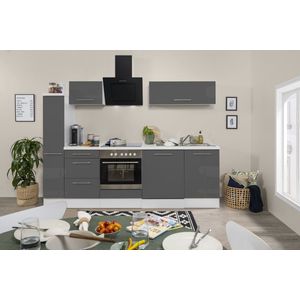 Goedkope keuken 250  cm - complete keuken met apparatuur Amanda  - Wit/Grijs - soft close - keramische kookplaat  - afzuigkap - oven  - spoelbak