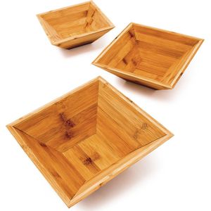 Relaxdays schalen bamboe - set van 3 - houten deco schaal - vierkante fruitschaal - snacks
