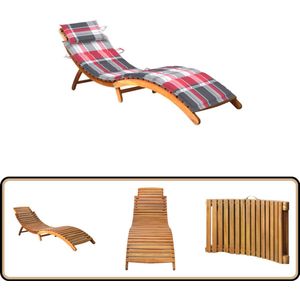 vidaXL Ligbed met kussen - Massief Acaciahout Ligbed - Lounge Bed - Tuinset - Buitenslaapkamer - Acacia Hout