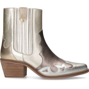 Manfield - Dames - Zilveren metallic leren cowboy laarzen - Maat 40