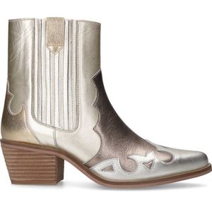 Manfield - Dames - Zilveren metallic leren cowboy laarzen - Maat 37