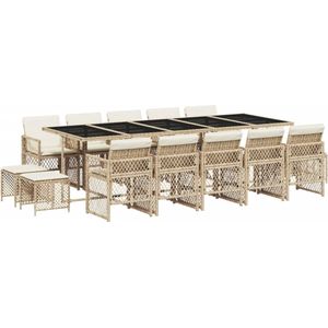 vidaXL 15-delige Poly Rattan Tuinset Beige Tuinsets - Buisensets - Lounge Sets - Outdoor Furniture - Ratten Meubel