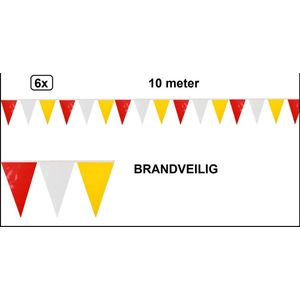 6x Vlaggenlijn rood-wit-geel 10 meter BRANDVEILIG - Themafeest party vlaglijn festival carnaval BRANDVEILIG