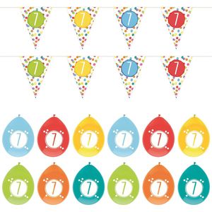 Haza - Verjaardag  7 jaar feestartikelen pakket vlaggetjes/ballonnen