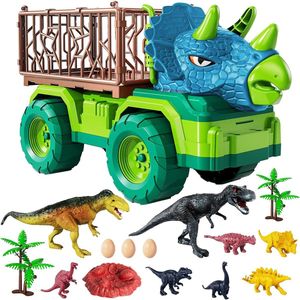 oCreon Speelgoed voor 3-5 Jaar - Triceratops Truck met 8 Dinosaurussen en Speelmat voor Kinderen