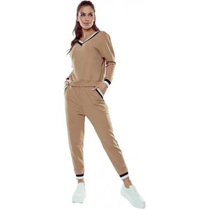 Hoogwaardig huispak van fijne viscose - viscose pyjama dames met lange mouwen en enkellange broek - Eldar Fanny - bruin XXL