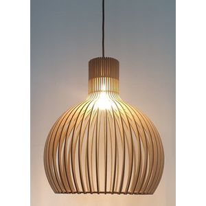 Olivios design hanglampen houten hanglamp Parabola delgado klein van 4mm dik MDF 49 ribben met matzwart accent nederlands ondwerp . olivios