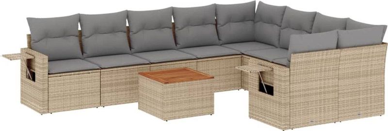 vidaXL - 10-delige - Loungeset - met - kussens - poly - rattan - gemengd - beige